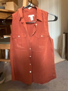 J Crew 100% Silk Sleeveless Button-Front Women's Top in Rust (0)